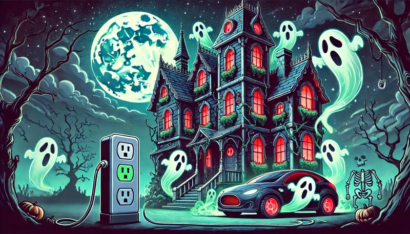 DALL·E 2025-10-14 13.57.25 - Halloween-style haunted house illustration with energy-themed spooky elements, sized for a wide format. The haunted house is eerie and atmospheric, wi